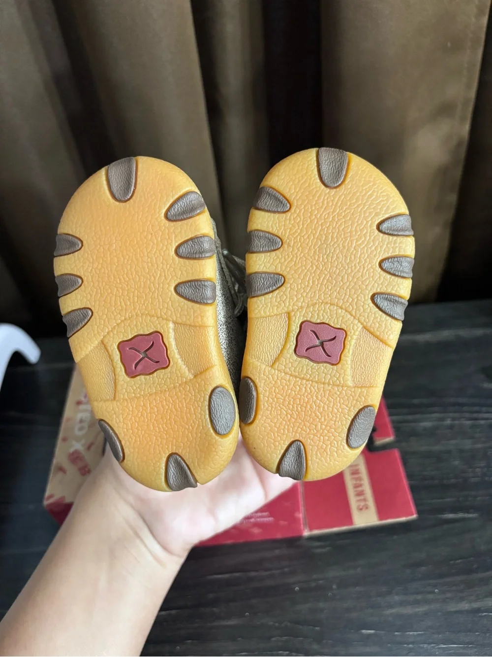 Twisted X Kids Gold Glitter Moccasin Lace-Up Shoes with Tan Sole